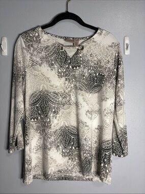 Easywear by CHICOS lotus print 3/4 sleeve top